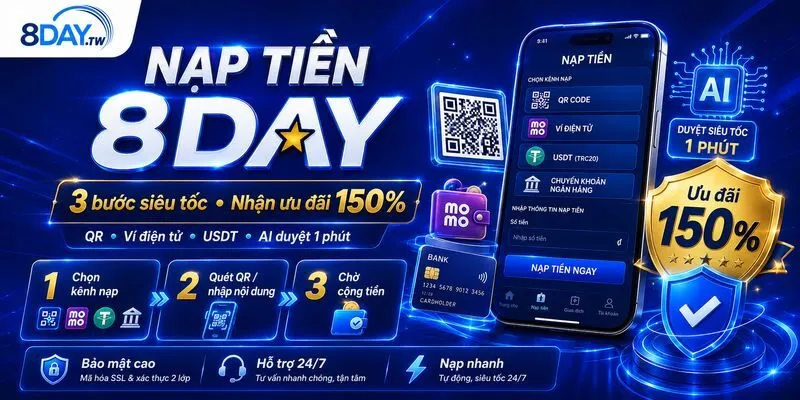 Hướng Dẫn Nạp Tiền 8DAY: Thao Tác Siêu Tốc Lấy Ưu Đãi 150% 1 Nạp tiền 8DAY